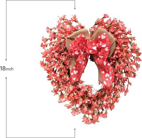 Bibelot Valentine’s Day Wreath for Front Door, 18" Red Artificial Forsythia Heart Wreath with Bow, Spring/Summer Front Door Wreath for Wedding Window Home Wall Indoor/Outdoor Decor in Kuwait