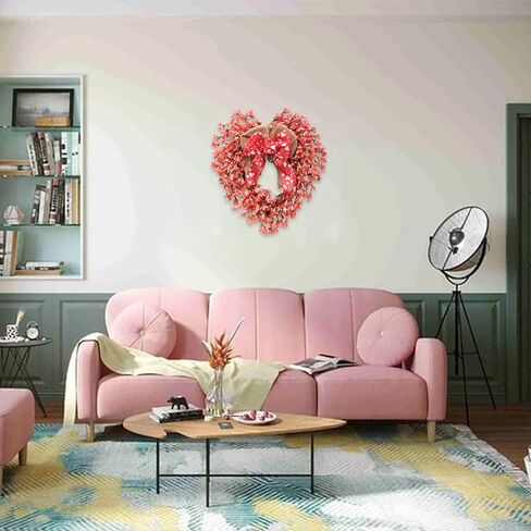 Bibelot Valentine’s Day Wreath for Front Door, 18" Red Artificial Forsythia Heart Wreath with Bow, Spring/Summer Front Door Wreath for Wedding Window Home Wall Indoor/Outdoor Decor in Kuwait