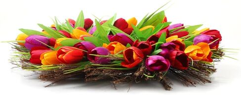 LSKYTOP 17 بوصة إكليل زهرة التوليب مع 48 رأس إكليل زهور تيوليب وإكليل من العشب الأمامي وإكليل المزرعة وإكليل الريفي وإكليل من العنب، وتزيين النوافذ in Kuwait