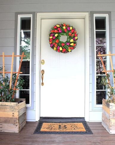 LSKYTOP 17 بوصة إكليل زهرة التوليب مع 48 رأس إكليل زهور تيوليب وإكليل من العشب الأمامي وإكليل المزرعة وإكليل الريفي وإكليل من العنب، وتزيين النوافذ in Kuwait