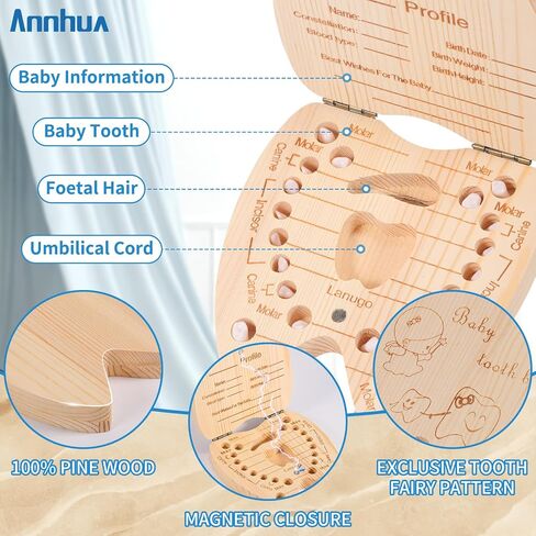 Annhua Tooth Fairy Box Baby Tooth Box for Girls, Tooth Holders for Kids Keepsake Umbilical Cord Keepsake Box - Storing 20 Shed Milk Teeth, Fetal Hair and Recording Baby Information in Saudi Arabia