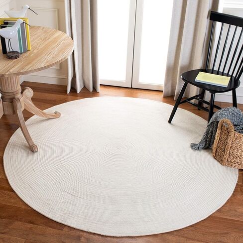 SAFAVIEH Braided Collection 5' Round Beige BRD901B Handmade Country Cottage Reversible Wool Entryway Foyer Living Room Bedroom Kitchen Area Rug in Saudi Arabia