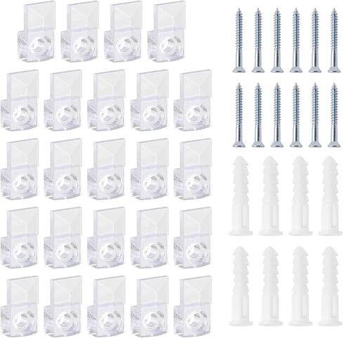 Litoexpe 24 Pieces Mirror Holder Clips, 6mm(1/4 Inch) Clear Mirror Hanging Kit Plastic Mirror Hanging Hardware for Wall, Fixing Mirror in Saudi Arabia