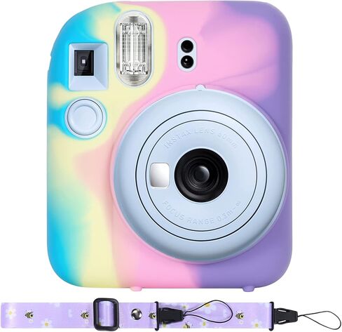 غطاء حماية من السيليكون من Aenllosi مناسب لكاميرا Fujifilm Instax Mini 12 مع حزام كتف (ملون، حافظة فقط) in Saudi Arabia