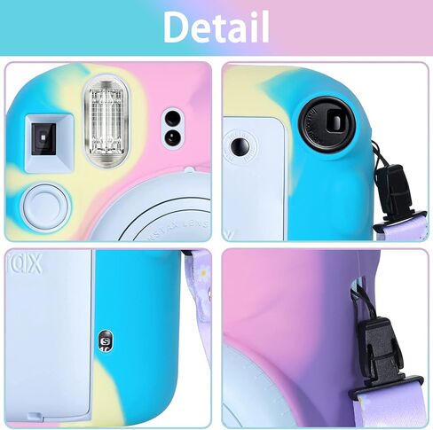 غطاء حماية من السيليكون من Aenllosi مناسب لكاميرا Fujifilm Instax Mini 12 مع حزام كتف (ملون، حافظة فقط) in Saudi Arabia