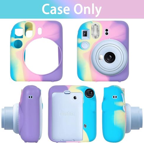 غطاء حماية من السيليكون من Aenllosi مناسب لكاميرا Fujifilm Instax Mini 12 مع حزام كتف (ملون، حافظة فقط) in Saudi Arabia