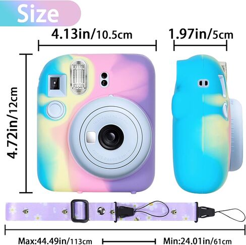 غطاء حماية من السيليكون من Aenllosi مناسب لكاميرا Fujifilm Instax Mini 12 مع حزام كتف (ملون، حافظة فقط) in Saudi Arabia