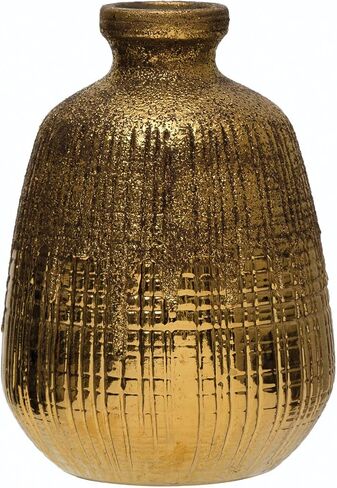 Creative Co-Op Textured Terra-cotta Vase with Lines, Gold Finish in Saudi Arabia
