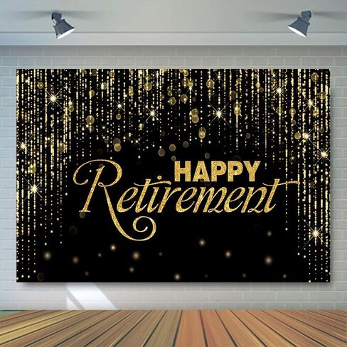 Happy Retirement Backdrop with 70.8"X43.3"，Large Happy Retirement Banner Background Photography with Rope, Party Decoration Supplies for Photo Booth Props Decor Outdoor Indoor (Black) in Saudi Arabia