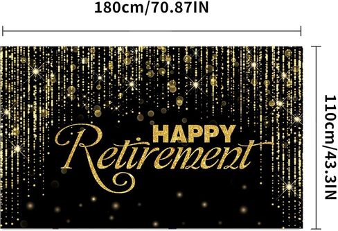 Happy Retirement Backdrop with 70.8"X43.3"，Large Happy Retirement Banner Background Photography with Rope, Party Decoration Supplies for Photo Booth Props Decor Outdoor Indoor (Black) in Saudi Arabia