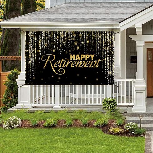 Happy Retirement Backdrop with 70.8"X43.3"，Large Happy Retirement Banner Background Photography with Rope, Party Decoration Supplies for Photo Booth Props Decor Outdoor Indoor (Black) in Saudi Arabia