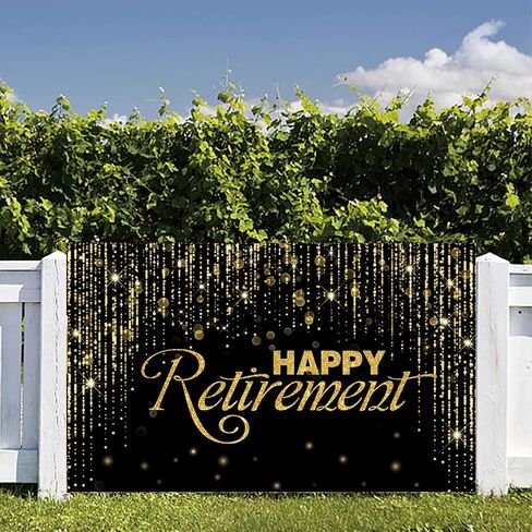 Happy Retirement Backdrop with 70.8"X43.3"，Large Happy Retirement Banner Background Photography with Rope, Party Decoration Supplies for Photo Booth Props Decor Outdoor Indoor (Black) in Saudi Arabia