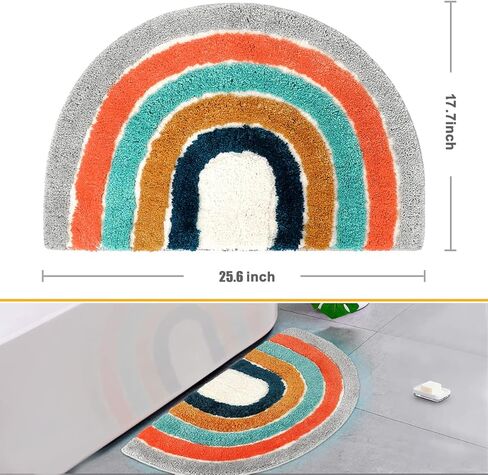 Jhua Bathroom Rugs, Half Round Area Rug Indoor Floor Mat, Non Slip Half Circle Rug Fluffy Carpet, Soft Fuzzy Shaggy Throw Rugs for Living Room Bedroom Bathroom Kitchen Home Decor (Rainbow 2) in Kuwait