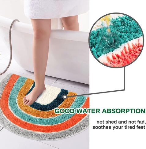Jhua Bathroom Rugs, Half Round Area Rug Indoor Floor Mat, Non Slip Half Circle Rug Fluffy Carpet, Soft Fuzzy Shaggy Throw Rugs for Living Room Bedroom Bathroom Kitchen Home Decor (Rainbow 2) in Kuwait