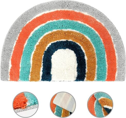 Jhua Bathroom Rugs, Half Round Area Rug Indoor Floor Mat, Non Slip Half Circle Rug Fluffy Carpet, Soft Fuzzy Shaggy Throw Rugs for Living Room Bedroom Bathroom Kitchen Home Decor (Rainbow 2) in Kuwait