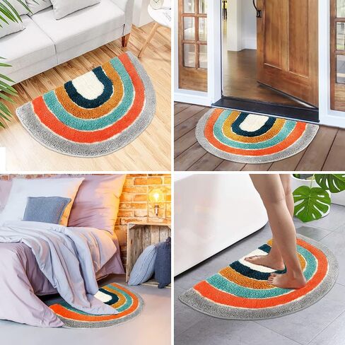 Jhua Bathroom Rugs, Half Round Area Rug Indoor Floor Mat, Non Slip Half Circle Rug Fluffy Carpet, Soft Fuzzy Shaggy Throw Rugs for Living Room Bedroom Bathroom Kitchen Home Decor (Rainbow 2) in Kuwait