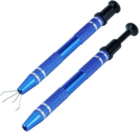 IC Chip Pick up Tool with Stainless Steel 4 prong Grabber Tool for Small Parts, Electronic Components Catch, Manicure Cotton Ball Claw, Hex Nuts Screws, Jewelry Terp Pearls Gem Tweezers, Blue in Saudi Arabia