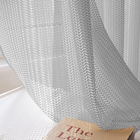 Jacquard 2 Panels Set Sheer Curtains 84 inch Length, Semi Sheer Grommet Solid Casual Soft Voile Drapes with Light Filter Window Treatments for Bedroom Living Room, Beige, 52" W x 84" L in Saudi Arabia