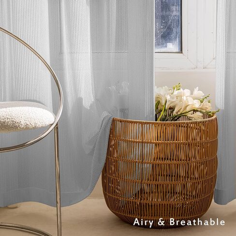 Jacquard 2 Panels Set Sheer Curtains 84 inch Length, Semi Sheer Grommet Solid Casual Soft Voile Drapes with Light Filter Window Treatments for Bedroom Living Room, Beige, 52" W x 84" L in Saudi Arabia