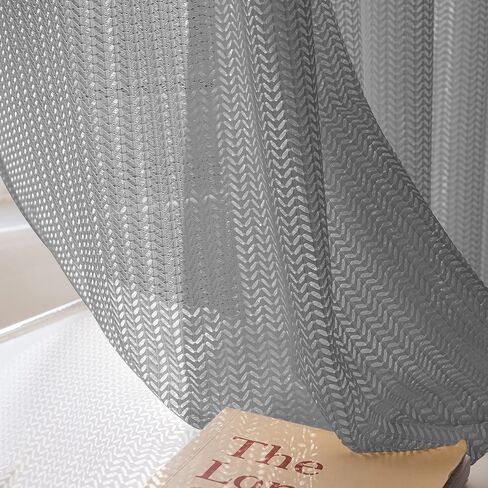 Jacquard 2 Panels Set Sheer Curtains 84 inch Length, Semi Sheer Grommet Solid Casual Soft Voile Drapes with Light Filter Window Treatments for Bedroom Living Room, Beige, 52" W x 84" L in Saudi Arabia