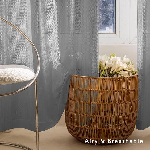 Jacquard 2 Panels Set Sheer Curtains 84 inch Length, Semi Sheer Grommet Solid Casual Soft Voile Drapes with Light Filter Window Treatments for Bedroom Living Room, Beige, 52" W x 84" L in Saudi Arabia