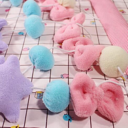 Kawaii Doorway Curtains Girls Bedroom Wall Hanging Decor Cute Fluffy Star Bowknot Pentacle Garland Door Strings Nursery Curtain for Baby Room (Rod Pocket, Pink Star) in Saudi Arabia