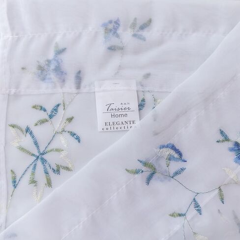 Taisier Home Floral White Sheer Curtains Flower Print Vine Embroidery Bedroom Curtain Rod Pocket Voile Window Curtains for Living Room, 52 x 45 inches Long,Blue Buds with Brown Branch Pattern in Saudi Arabia