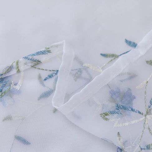 Taisier Home Floral White Sheer Curtains Flower Print Vine Embroidery Bedroom Curtain Rod Pocket Voile Window Curtains for Living Room, 52 x 45 inches Long,Blue Buds with Brown Branch Pattern in Saudi Arabia