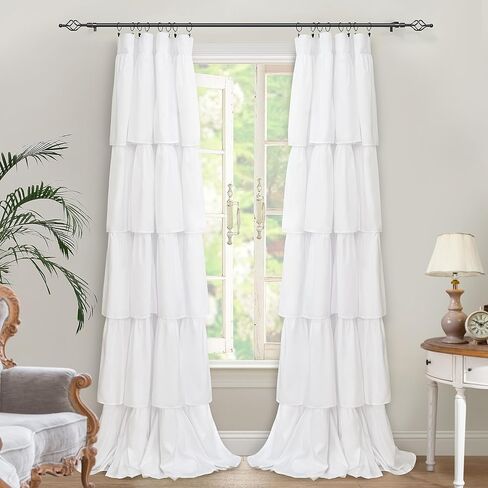 DriftAway Semi Sheer Linen Blend Textured Window Curtains Ruffle 2 Panels 84 Inch Chic Farmhouse Vintage for Bedroom Living Room Children Light Filtering Rod Pocket Drapes in Kuwait