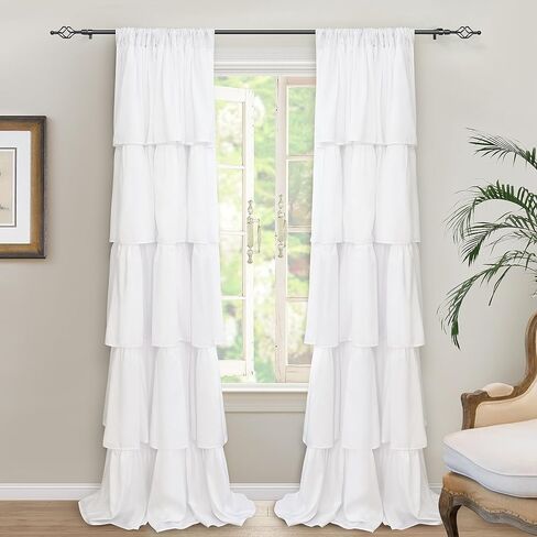 DriftAway Semi Sheer Linen Blend Textured Window Curtains Ruffle 2 Panels 84 Inch Chic Farmhouse Vintage for Bedroom Living Room Children Light Filtering Rod Pocket Drapes in Kuwait