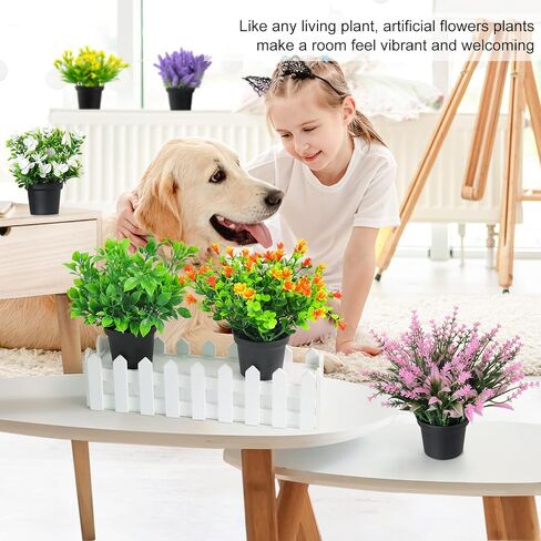 ريدسي نباتات صناعية بوعاء - مجموعة من 6 نباتات صناعية صغيرة زهور في وعاء أسود من البلاستيك اللافندر المزيف لمكتب المكتب الداخلي والخارجي لتزيين المنزل - 7 بوصة in Kuwait