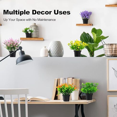 ريدسي نباتات صناعية بوعاء - مجموعة من 6 نباتات صناعية صغيرة زهور في وعاء أسود من البلاستيك اللافندر المزيف لمكتب المكتب الداخلي والخارجي لتزيين المنزل - 7 بوصة in Kuwait