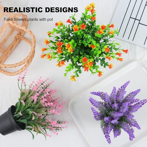 ريدسي نباتات صناعية بوعاء - مجموعة من 6 نباتات صناعية صغيرة زهور في وعاء أسود من البلاستيك اللافندر المزيف لمكتب المكتب الداخلي والخارجي لتزيين المنزل - 7 بوصة in Kuwait