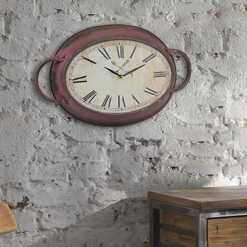 Stonebriar Rustic Farmhouse Oval Battery Operated Metal Wall Clock with Red Rust Finish in Saudi Arabia