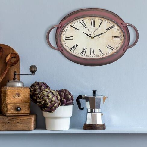 Stonebriar Rustic Farmhouse Oval Battery Operated Metal Wall Clock with Red Rust Finish in Saudi Arabia
