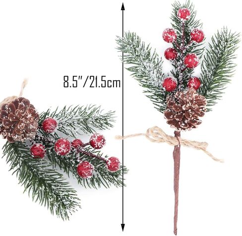 12 Pieces Artificial Pine Picks Christmas Tree Picks with Red Berries Pinecones Bowknot Artificial Pine Branches Stems Frosted Holly Spray for Winter Decoration Xmas Party DIY Crafts (12, Red) in Kuwait