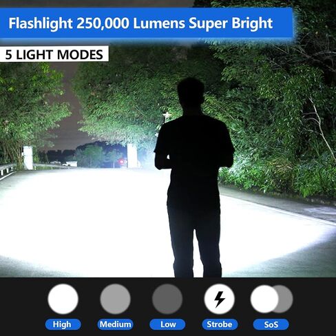 JAY-PARK LED Flashlight Rechargeable 250000 Lumen, Super Bright Flashlight with Digital Power Display and Zoom, Handheld Rechargeable Flashlights High Lumens with Long Throw for Camping, Outdoor in Saudi Arabia