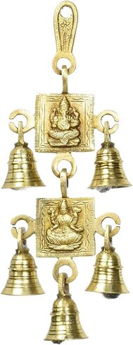 Indian Accent 5 Bells Brass Hanging Hindu God Ganesha and Goddess Laxmi Ji Statue Engraved for Luck Home Temple Use in Saudi Arabia