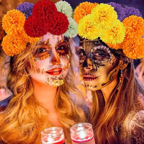 40Pcs 2.75'' Marigold Flowers Heads Bulk, Silk Marigold Artificial Flowers for Diwali Home Decor DIY Wreath Garland Craft Baby Shower Wedding Mexican Party Decoration Halloween Decor（Colorful-B） in Kuwait