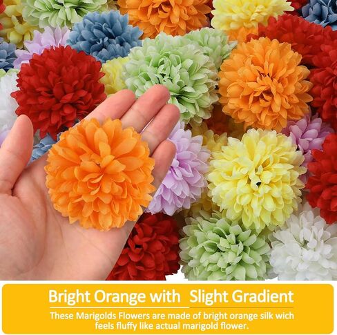 40Pcs 2.75'' Marigold Flowers Heads Bulk, Silk Marigold Artificial Flowers for Diwali Home Decor DIY Wreath Garland Craft Baby Shower Wedding Mexican Party Decoration Halloween Decor（Colorful-B） in Saudi Arabia