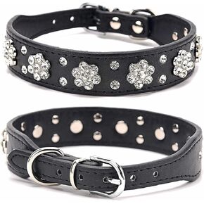Rhinestone Dog Collar, Cute Flower Rhinestone Bling Collar PU Leather Adjustable Sizes Small Medium Large (M, Yellow)