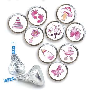 180 ملصق It's a Girl Baby Shower Kisses Candy ملصقات، ملصقات قطرات الشوكولاتة الوردية، لوازم حفلات استقبال المولود الجديد للفتيات، 1.9 سم. in Kuwait