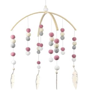 Crib Mobile Neutral Crib Mobile Handmade Felt Ball Mobile Nursery Cot Mobile Ceiling Mobile for Girls Room Nursery Decor Deep-Pink Leaf