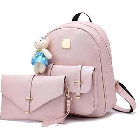Barsine Girl Mini Backpack Set Cute Leather Small Backpack for Teen Girls Bookbag Purse, Purple