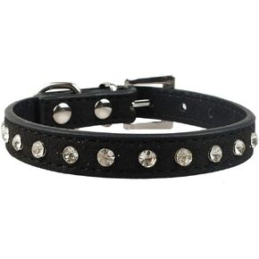 Haoyueer Cute Dazzling Sparkling Elegant Fancy Suede Leather 1 Rows Bling Rhinestone Crystal Jeweled Small Pet Cat Dog Puppy Collar(Purple,M) in Kuwait