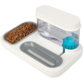 Double Dog Cat Bowls Pets Water and Food Bowl Set, Cat Bowls Food and Water with Automatic Waterer Bottle for Small or Medium Size Dogs Cats (Mist Blue)