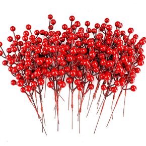 COCOBOO 40pcs Christmas Red Berries Picks Artificial Red Berry Stems for Christmas Tree Decorations Crafts Wedding Holiday Crafts Winter Décor Home Decor in Kuwait
