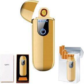 Electric Lighter, Smart Electronic Lighter, Mini USB Rechargeable Lighter Touch Ignition Windproof Flameless Lighter Lightweight Plasma Lighter with Power Indicator for Boyfriends Father Gifts (Gold)