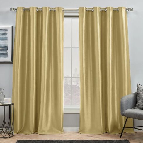 Exclusive Home Curtains - EH7934-15 2-96G Chatra Faux Silk Window Curtain Panel Pair with Grommet Top, 54x96, Bone, 2 Piece in Kuwait