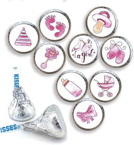 180 ملصق It's a Girl Baby Shower Kisses Candy ملصقات، ملصقات قطرات الشوكولاتة الوردية، لوازم حفلات استقبال المولود الجديد للفتيات، 1.9 سم. in Kuwait